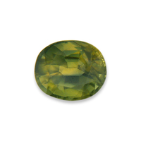 Bright untreated oval green sapphire. This nice mossy yellow green sapphire with good color saturation had some interesting organic zoning that add character. Could also fall into the \'roval\' sapphire category Really unique and pretty green sapphire.