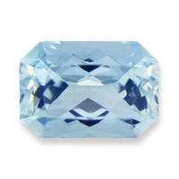 Radiant emerald-cut aquamarine with nice true aqua blue color. This almost 7 carat  large e/c aquamarine would be lovely in an aqua ring or pendant. Lively radiant cut aquamarine.