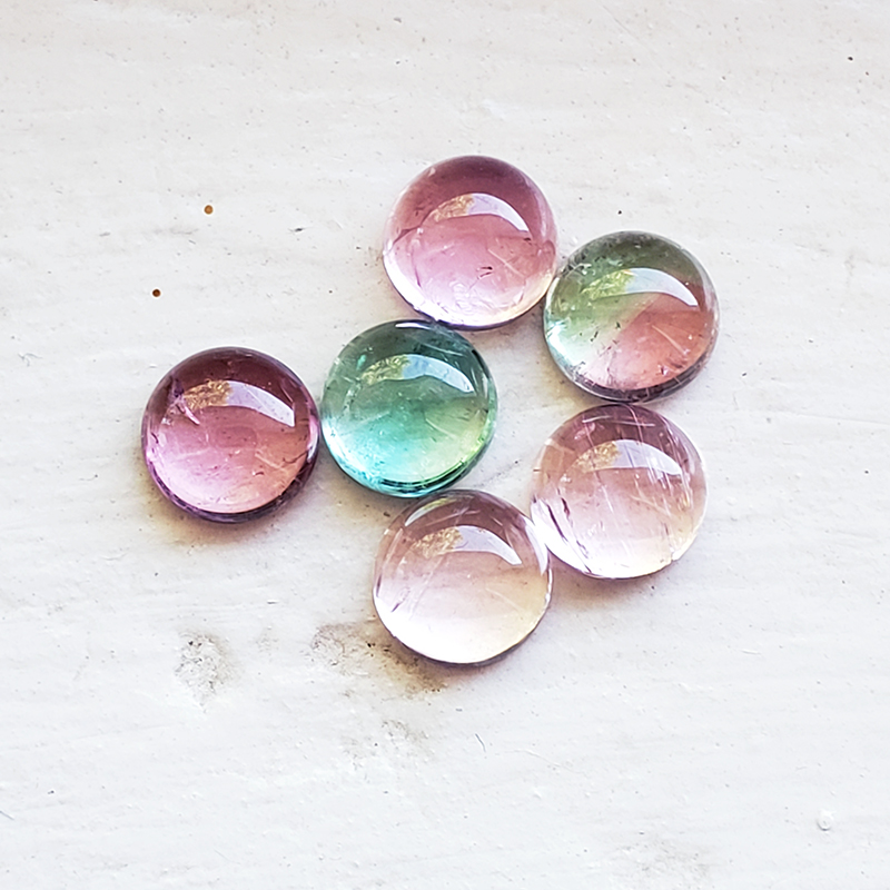 Loose 7mm Cabochon Tourmaline Parcel - Round Untreated Pink &amp; Green Cab Maine Tourmaline lot&nbsp; - MTcb2012rd7mm.jpg