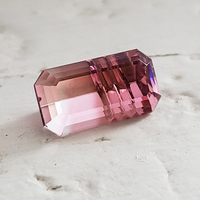 Unique fancy cut emerald-cut bi-color tourmaline.  This untreated pink bi color tourmaline clean, bright and one-of-a-kind.