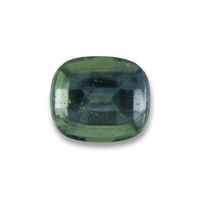 This pretty and lively buff-top cushion shape natural untreated green teal sapphire is from the Umba River region in Tanzania.  This cabochon top and faceted bottom teal sapphire has a soft color palette yet stays neutral organic tones.