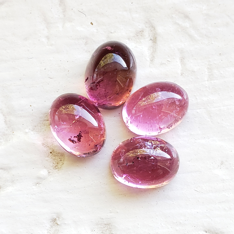 Loose 8 x 6mm Oval Cabochon Pink Tourmaline Parcel - Untreated Mixed Pink Oval Maine Tourmaline Cab Lot&nbsp; - PTcb2019ov8x6.jpg