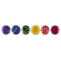 Calibrated diamond cut round rainbow sapphires & ruby in every tenth-of-a-millimeter starting at approximately 1.3 mm and up from there.  Our rainbow sapphire  and ruby suites are made to your specification whether it\'s a rich rainbow sapph