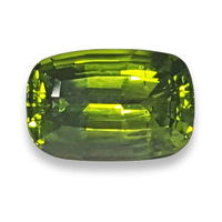 This nice bright elongated cushion peridot is clean and lively.  This rectangle cushion untreated peridot is the August birthstone and has a lovely chartreuse green color with flashes of lime yellow typical of fine Arizona peridot.