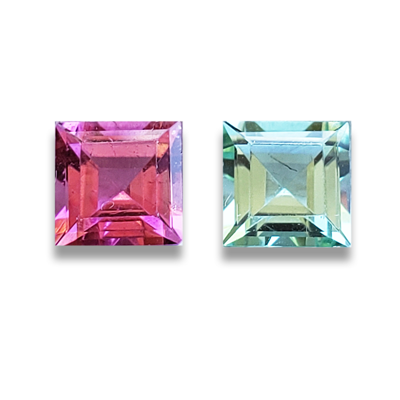 Loose 6 mm Square Untreated Pink & Green Maine Tourmaline Pair - MTpr2019sq210b.jpg