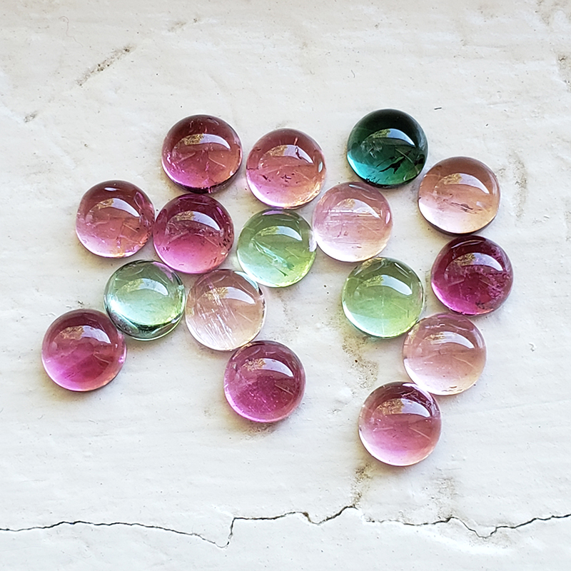 Loose 6mm Cabochon Untreated Pink & Green Maine Tourmaline Parcel - MTcb2012rd6mm.jpg