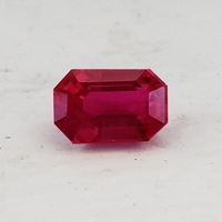 Super lively emerald-cut ruby with intense true red color.  This rich red Burmese ruby is clean and well cut. Perfect one carat ruby for the special ring or custom piece.