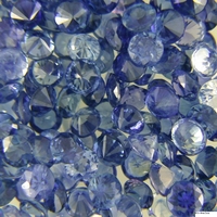Calibrated diamond cut round blue sapphire melee in every tenth-of-a-millimeter in every shade of blue from very pale almost colorless blue sapphire to light blue sapphire to medium blue sapphire to intense royal fine blue sapphire and everything in betwe