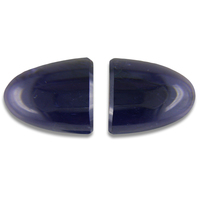 Large pair half oval deep blue iolite cabochons. This unsual pair of freeform deep blue iolites have a bit of purple in them. When these iolites are put together they form a double sided bullet shape.  Very unique iolite cabs for that custom design.