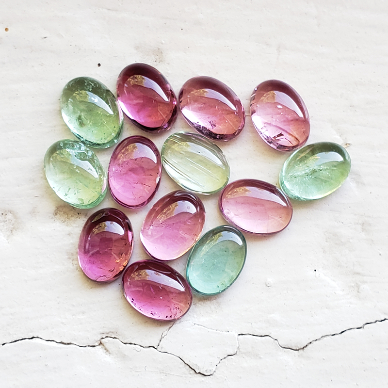 7 x 5 Oval Cabochon Untreated Pink & Green Maine Tourmaline Parcel - MTcb2012ov7x5.jpg