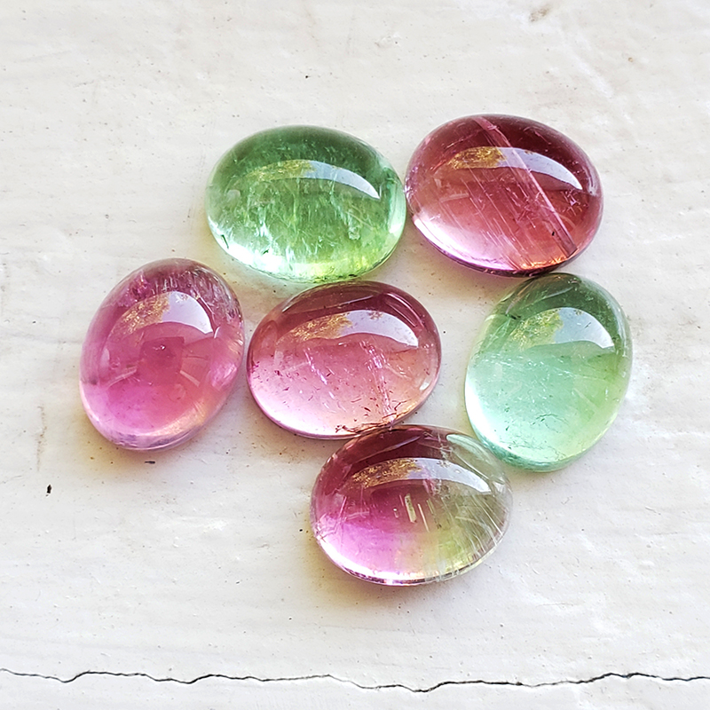 Loose 9 x 7 Oval Cabochon Untreated Pink & Green Maine Tourmaline Parcel - MTcb2012ov9x7.jpg