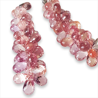 Beautiful natural untreated dusty rose pink sapphire briolettes drops. These fully faceted and clean pink sapphire briolette grapes are perfectly cut with drilled holes ready to use as is or can be separated for a custom pair of sapphire briolette earring