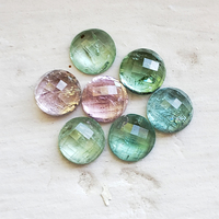 This rose-cut tourmaline parcel of 6mm rounds are ethereal showcasing their fresh colors of mint green, sea foam greenish blues and baby pinks. These untreated Maine tourmalines are rare and sold as a 7 stone lot 5.69 ct tw.